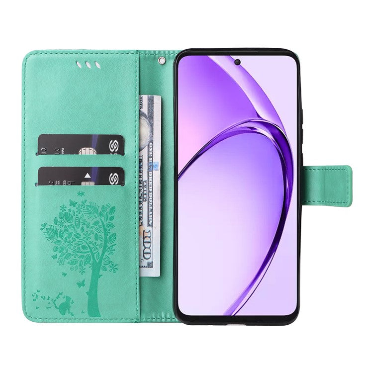 KT Imprinting Flower Series-3 For Oppo A3 Pro (Global) 5G Case Cat Tree Pattern Flip Leather Phone Cover - Green