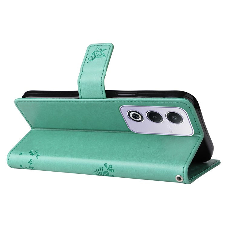 KT Imprinting Flower Series-3 For Oppo A3 Pro (Global) 5G Case Cat Tree Pattern Flip Leather Phone Cover - Green