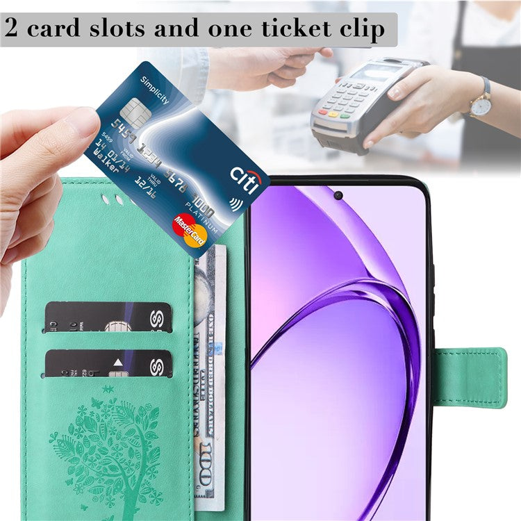 KT Imprinting Flower Series-3 For Oppo A3 Pro (Global) 5G Case Cat Tree Pattern Flip Leather Phone Cover - Green