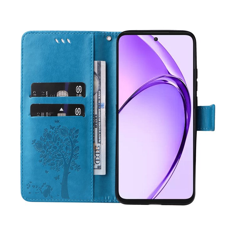 KT Imprinting Flower Series-3 For Oppo A3 Pro (Global) 5G Case Cat Tree Pattern Flip Leather Phone Cover - Blue