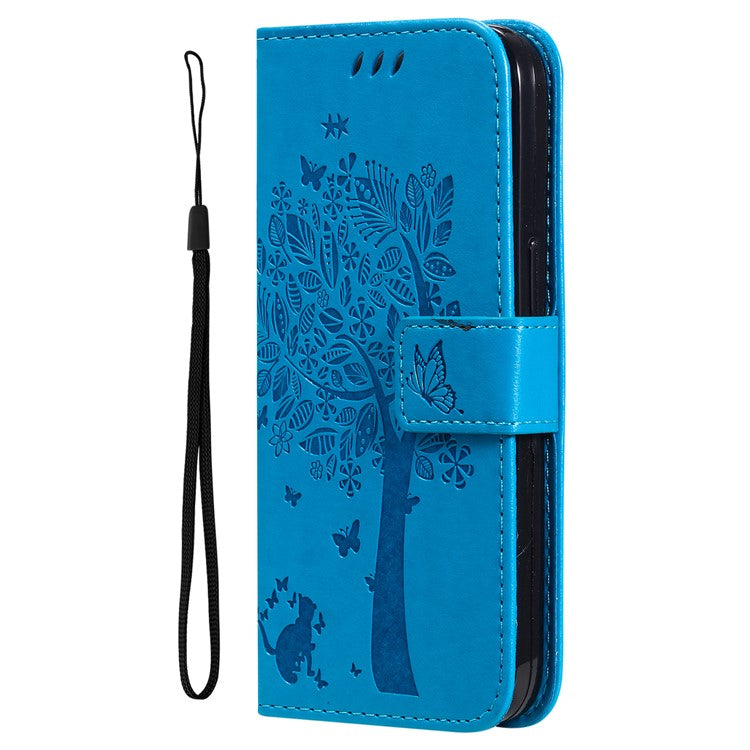 KT Imprinting Flower Series-3 For Oppo A3 Pro (Global) 5G Case Cat Tree Pattern Flip Leather Phone Cover - Blue