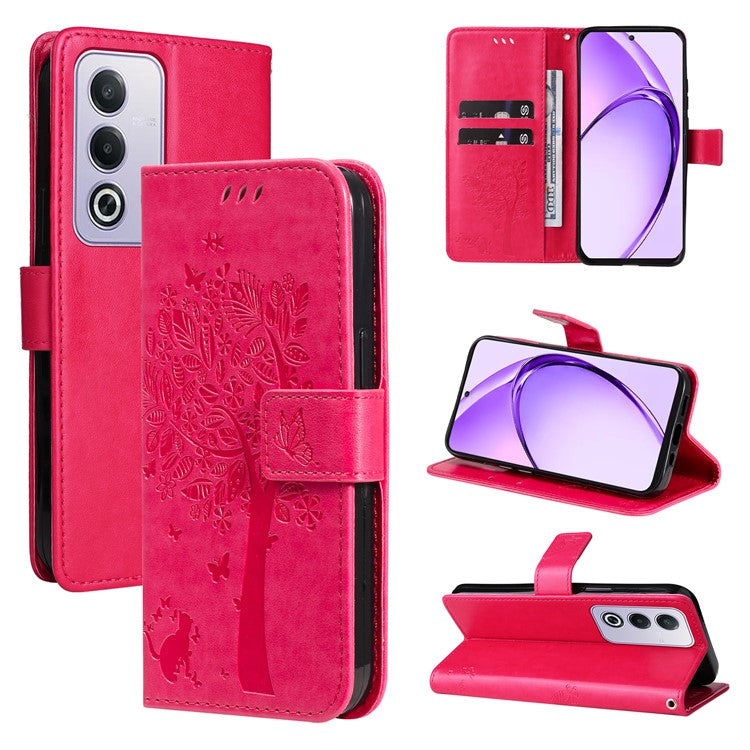 KT Imprinting Flower Series-3 For Oppo A3 Pro (Global) 5G Case Cat Tree Pattern Flip Leather Phone Cover - Rose