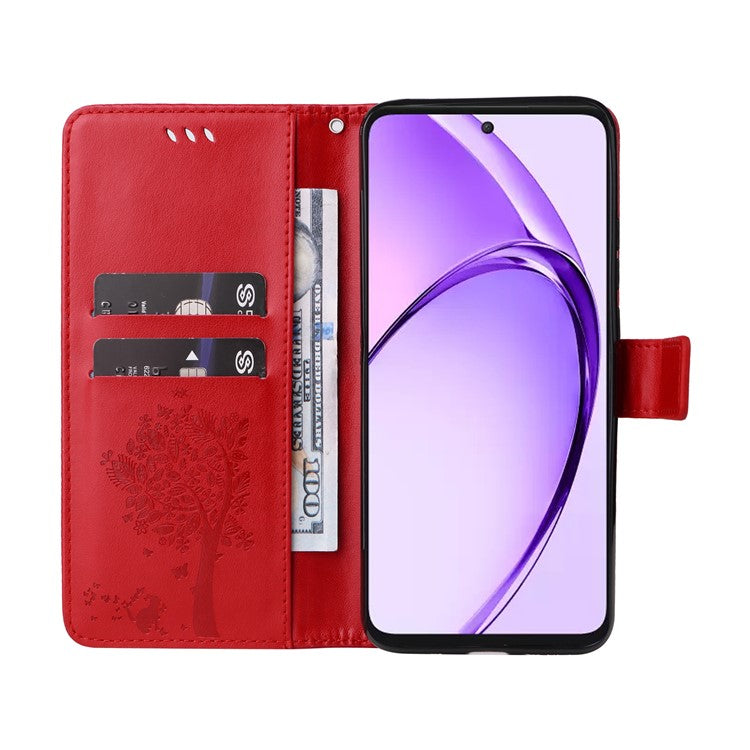 KT Imprinting Flower Series-3 For Oppo A3 Pro (Global) 5G Case Cat Tree Pattern Flip Leather Phone Cover - Red