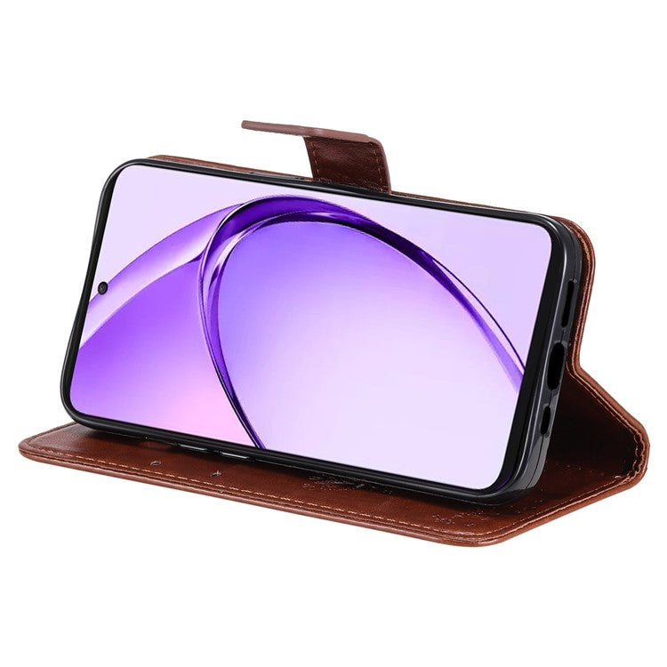 KT Imprinting Flower Series-3 For Oppo A3 Pro (Global) 5G Case Cat Tree Pattern Flip Leather Phone Cover - Coffee