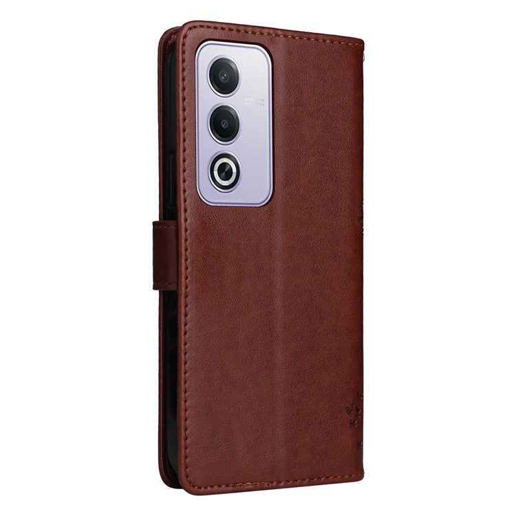 KT Imprinting Flower Series-3 For Oppo A3 Pro (Global) 5G Case Cat Tree Pattern Flip Leather Phone Cover - Coffee