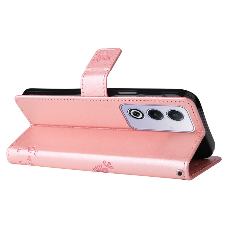 KT Imprinting Flower Series-3 For Oppo A3 Pro (Global) 5G Case Cat Tree Pattern Flip Leather Phone Cover - Rose Gold