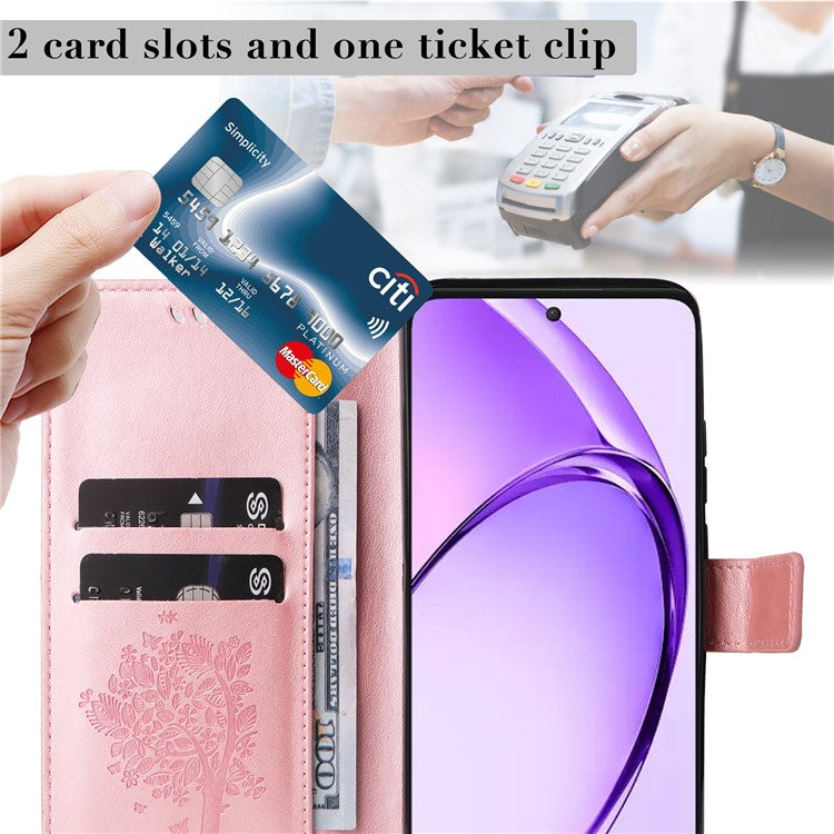 KT Imprinting Flower Series-3 For Oppo A3 Pro (Global) 5G Case Cat Tree Pattern Flip Leather Phone Cover - Rose Gold