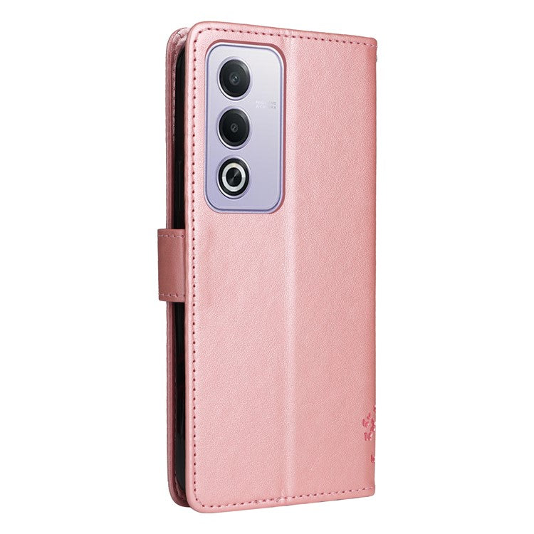 KT Imprinting Flower Series-3 For Oppo A3 Pro (Global) 5G Case Cat Tree Pattern Flip Leather Phone Cover - Rose Gold
