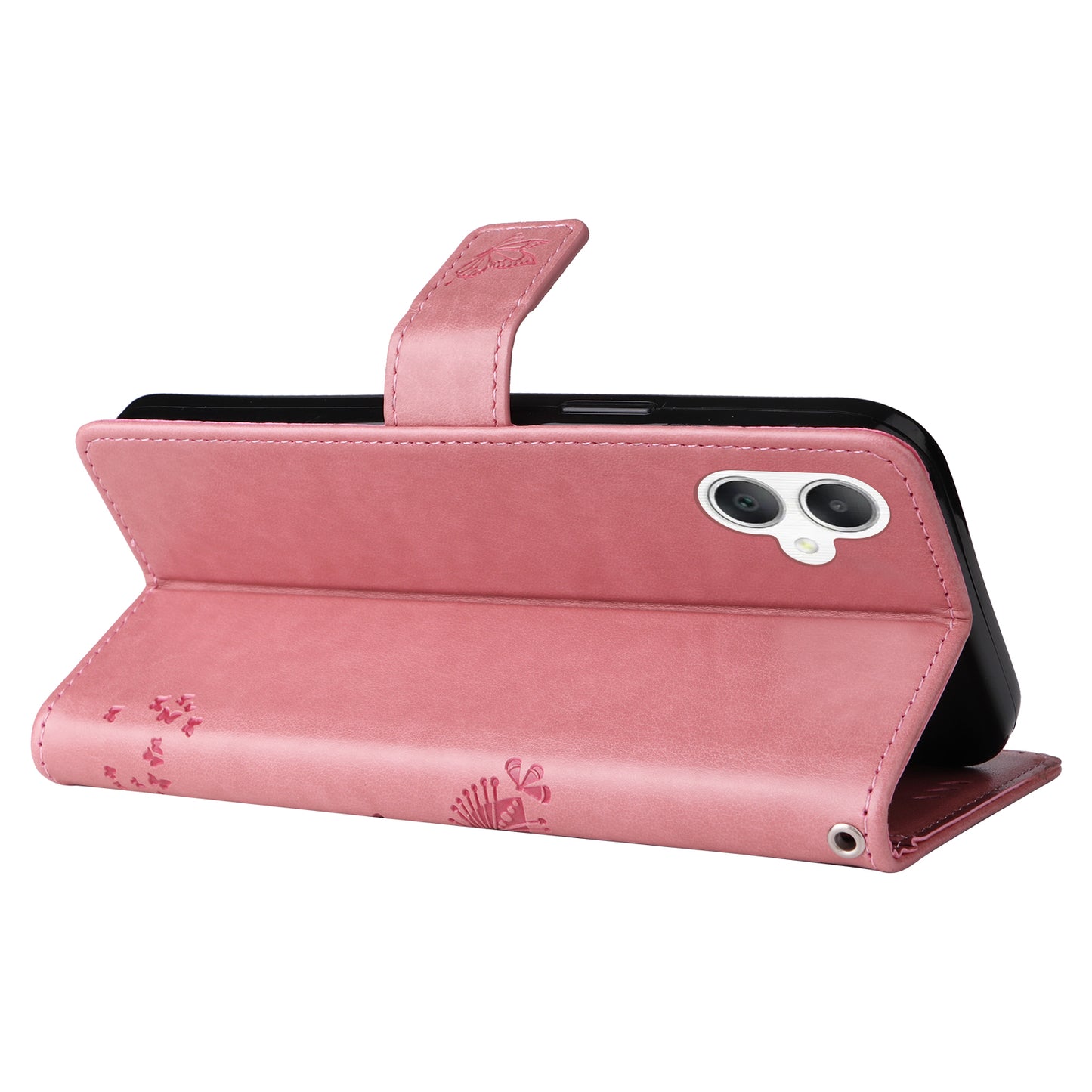 KT Imprinting Flower Series-3 For Samsung Galaxy A06 Case Cat Tree Pattern Flip Leather Phone Cover - Pink