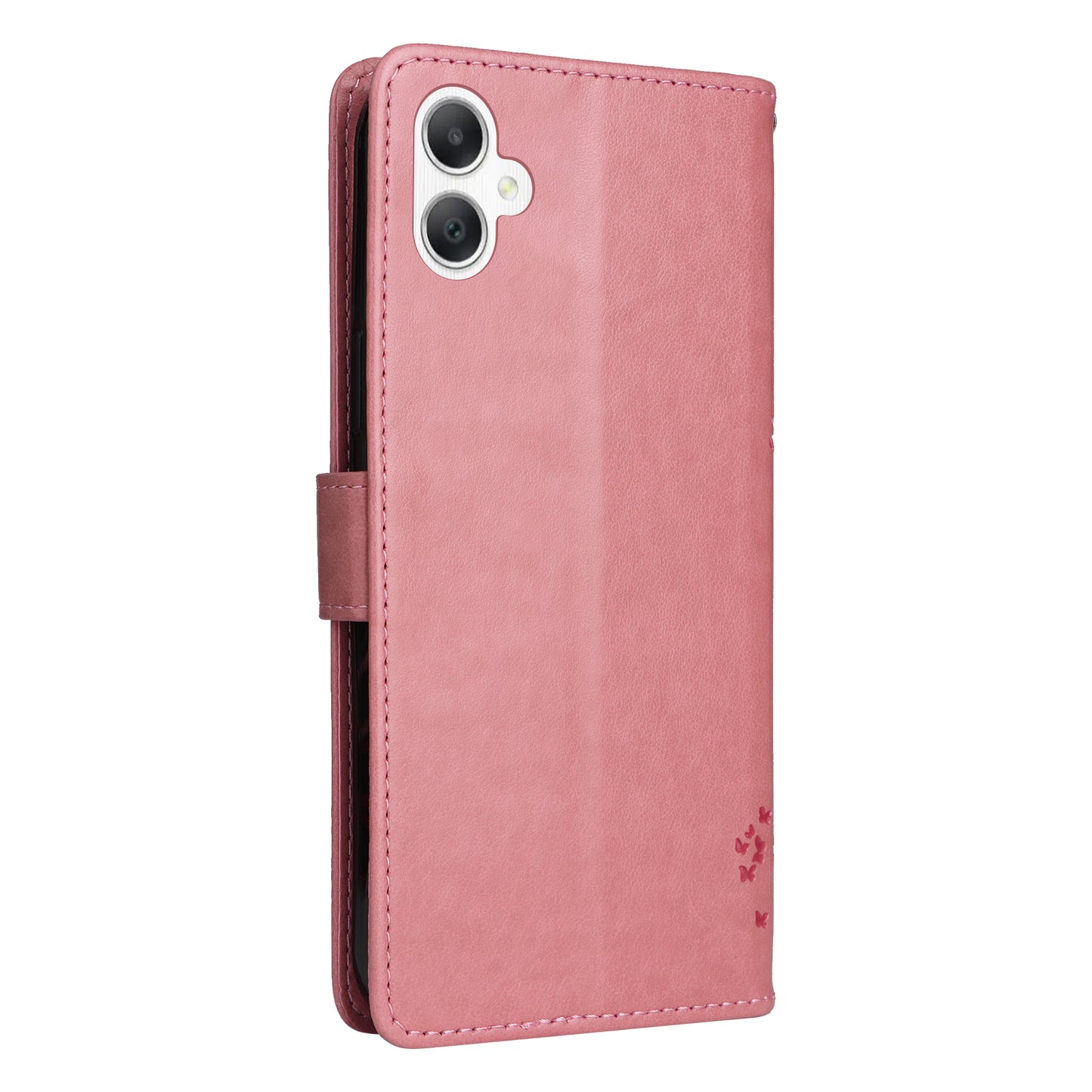 KT Imprinting Flower Series-3 For Samsung Galaxy A06 Case Cat Tree Pattern Flip Leather Phone Cover - Pink
