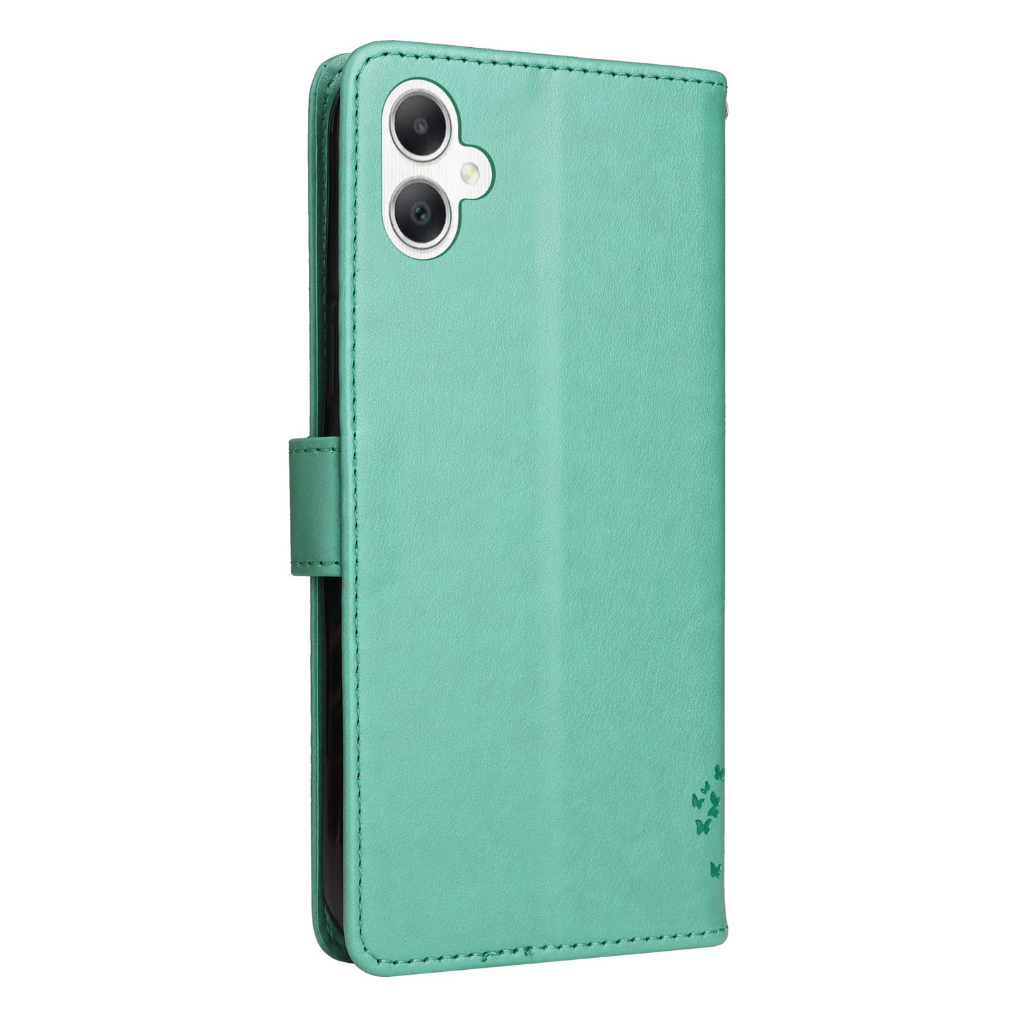 KT Imprinting Flower Series-3 For Samsung Galaxy A06 Case Cat Tree Pattern Flip Leather Phone Cover - Green