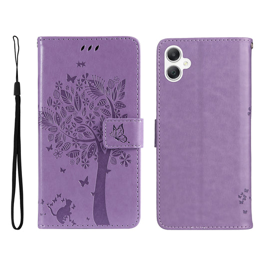KT Imprinting Flower Series-3 For Samsung Galaxy A06 Case Cat Tree Pattern Flip Leather Phone Cover - Light Purple