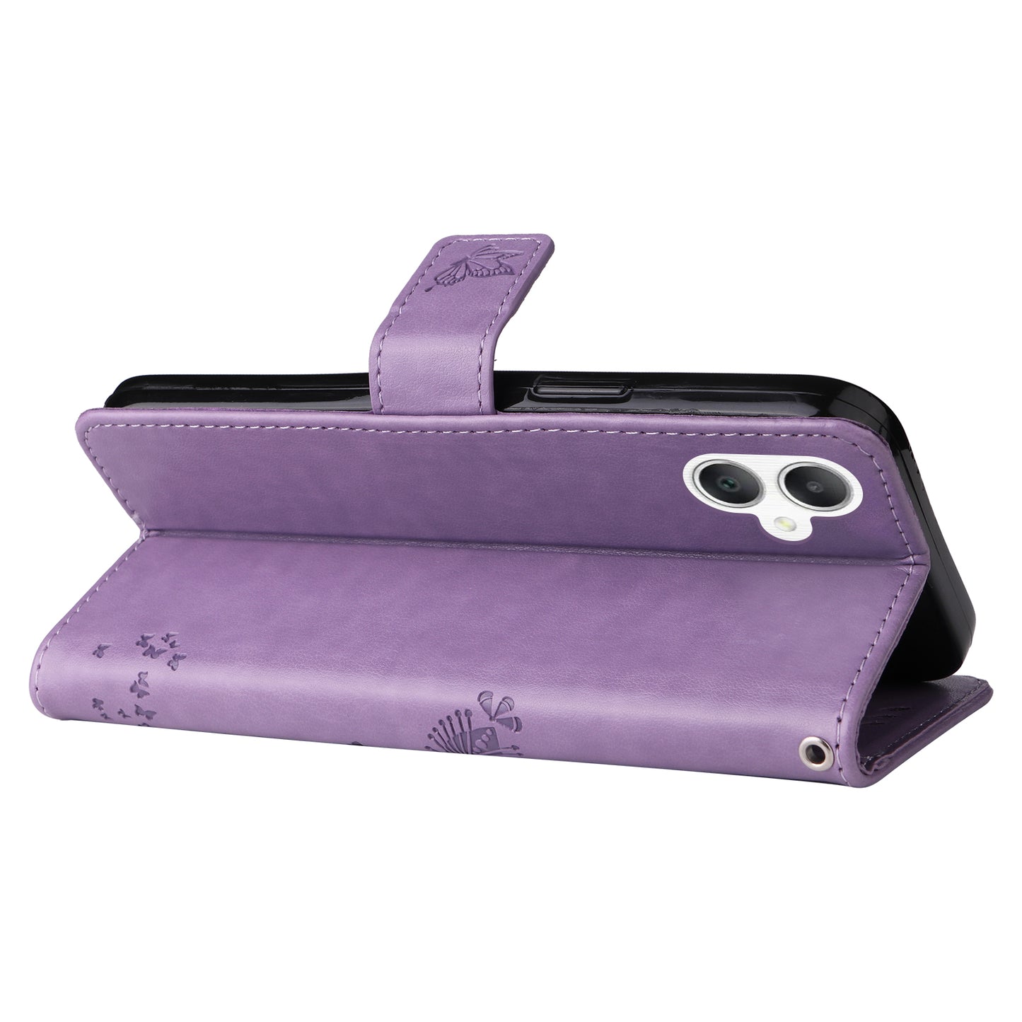 KT Imprinting Flower Series-3 For Samsung Galaxy A06 Case Cat Tree Pattern Flip Leather Phone Cover - Light Purple