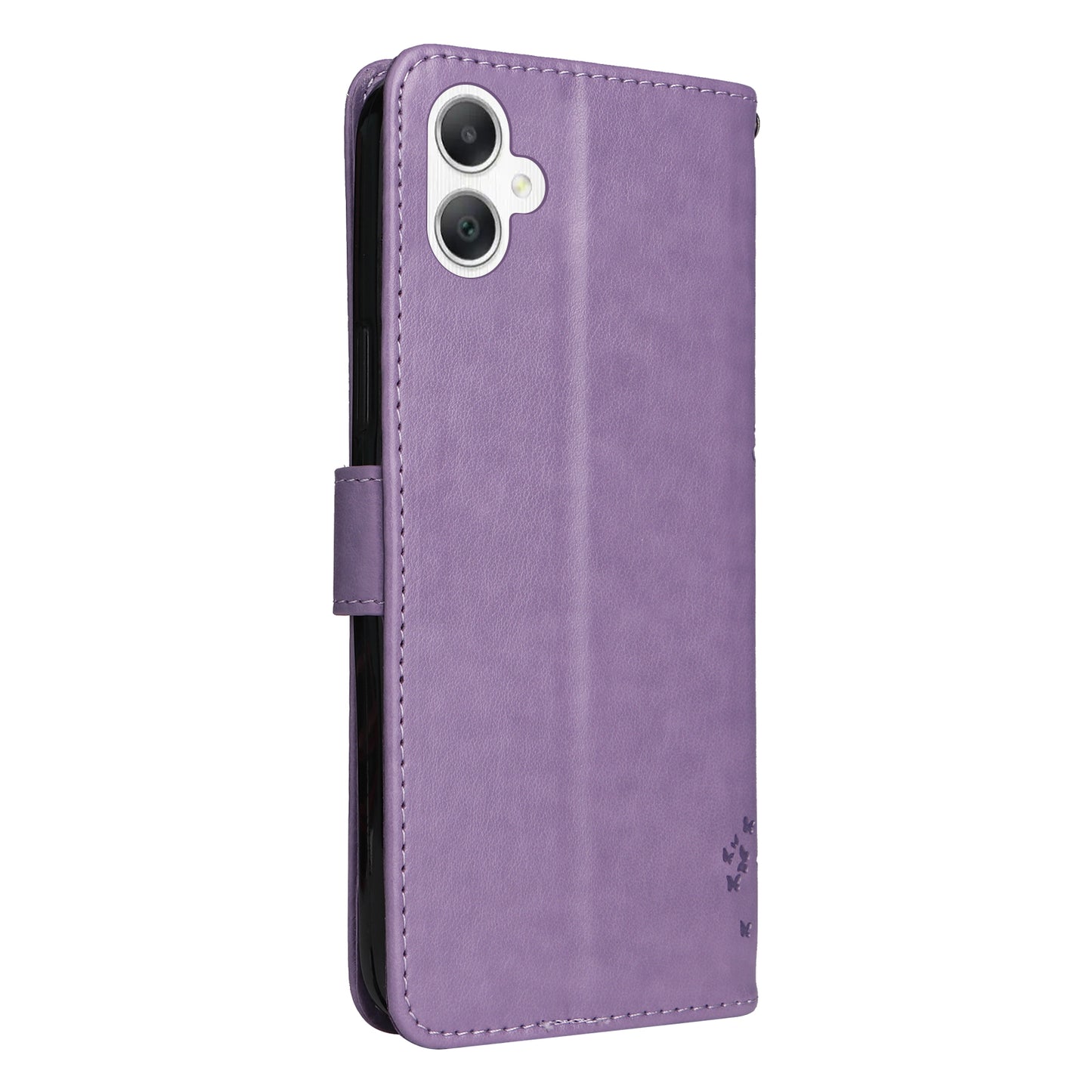 KT Imprinting Flower Series-3 For Samsung Galaxy A06 Case Cat Tree Pattern Flip Leather Phone Cover - Light Purple
