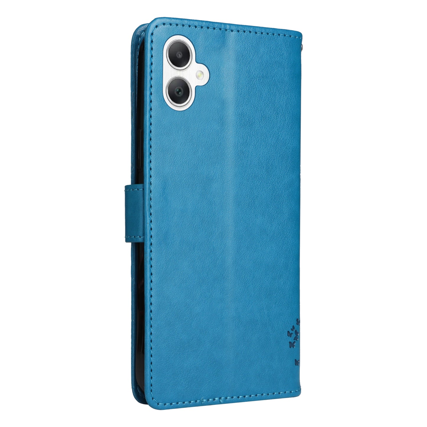 KT Imprinting Flower Series-3 For Samsung Galaxy A06 Case Cat Tree Pattern Flip Leather Phone Cover - Blue