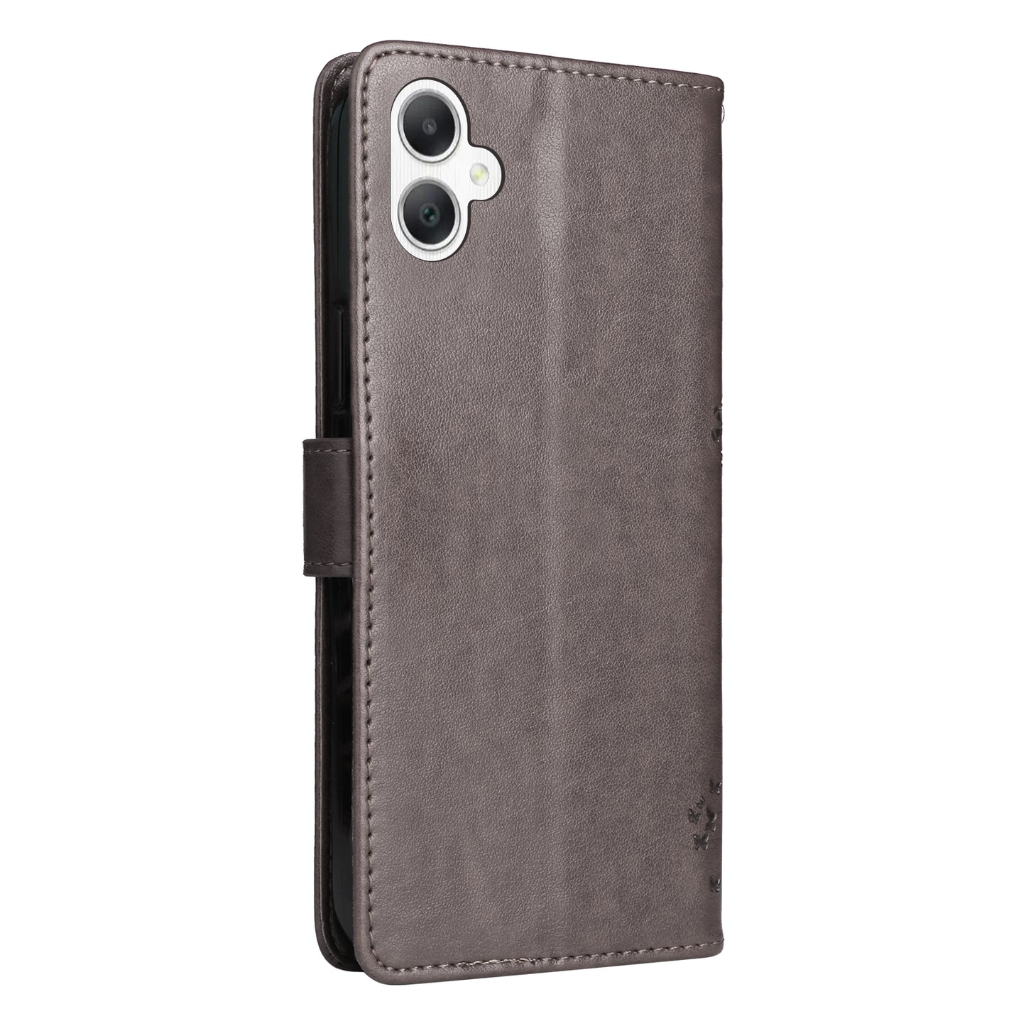 KT Imprinting Flower Series-3 For Samsung Galaxy A06 Case Cat Tree Pattern Flip Leather Phone Cover - Grey