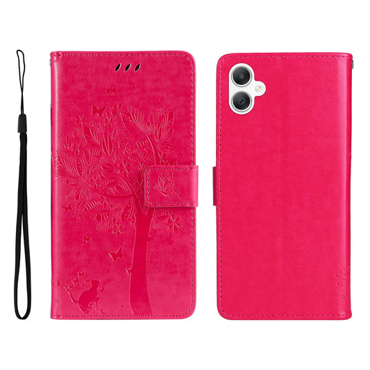 KT Imprinting Flower Series-3 For Samsung Galaxy A06 Case Cat Tree Pattern Flip Leather Phone Cover - Rose