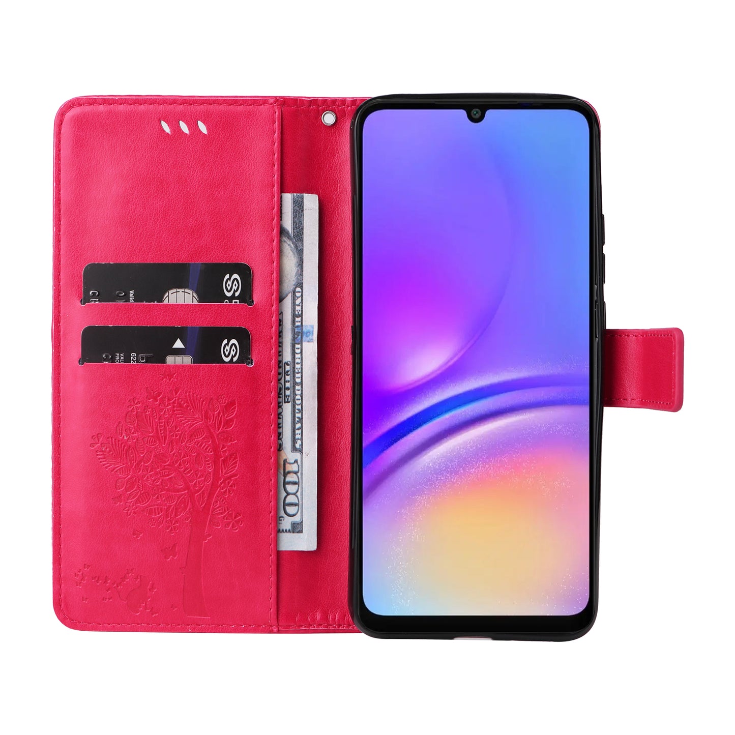 KT Imprinting Flower Series-3 For Samsung Galaxy A06 Case Cat Tree Pattern Flip Leather Phone Cover - Rose