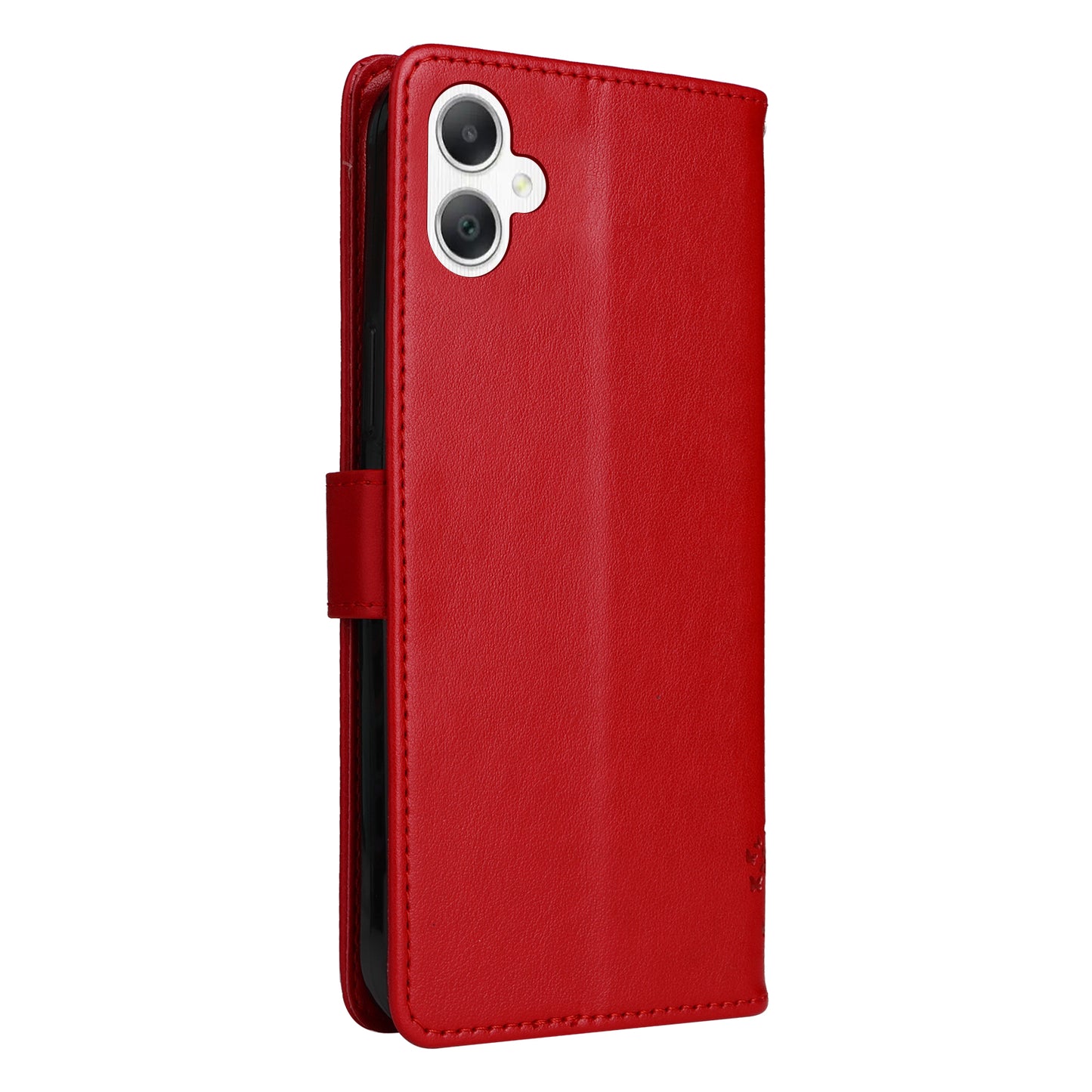 KT Imprinting Flower Series-3 For Samsung Galaxy A06 Case Cat Tree Pattern Flip Leather Phone Cover - Red