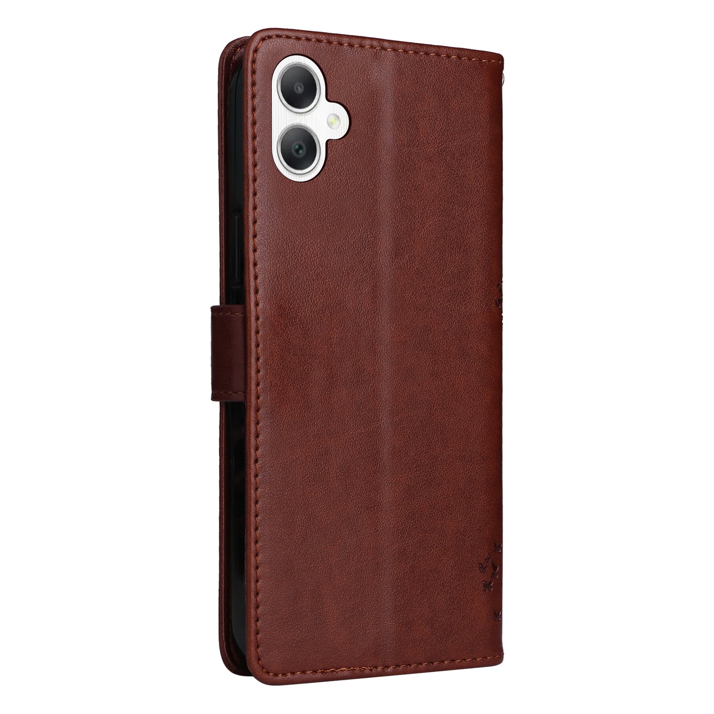 KT Imprinting Flower Series-3 For Samsung Galaxy A06 Case Cat Tree Pattern Flip Leather Phone Cover - Coffee