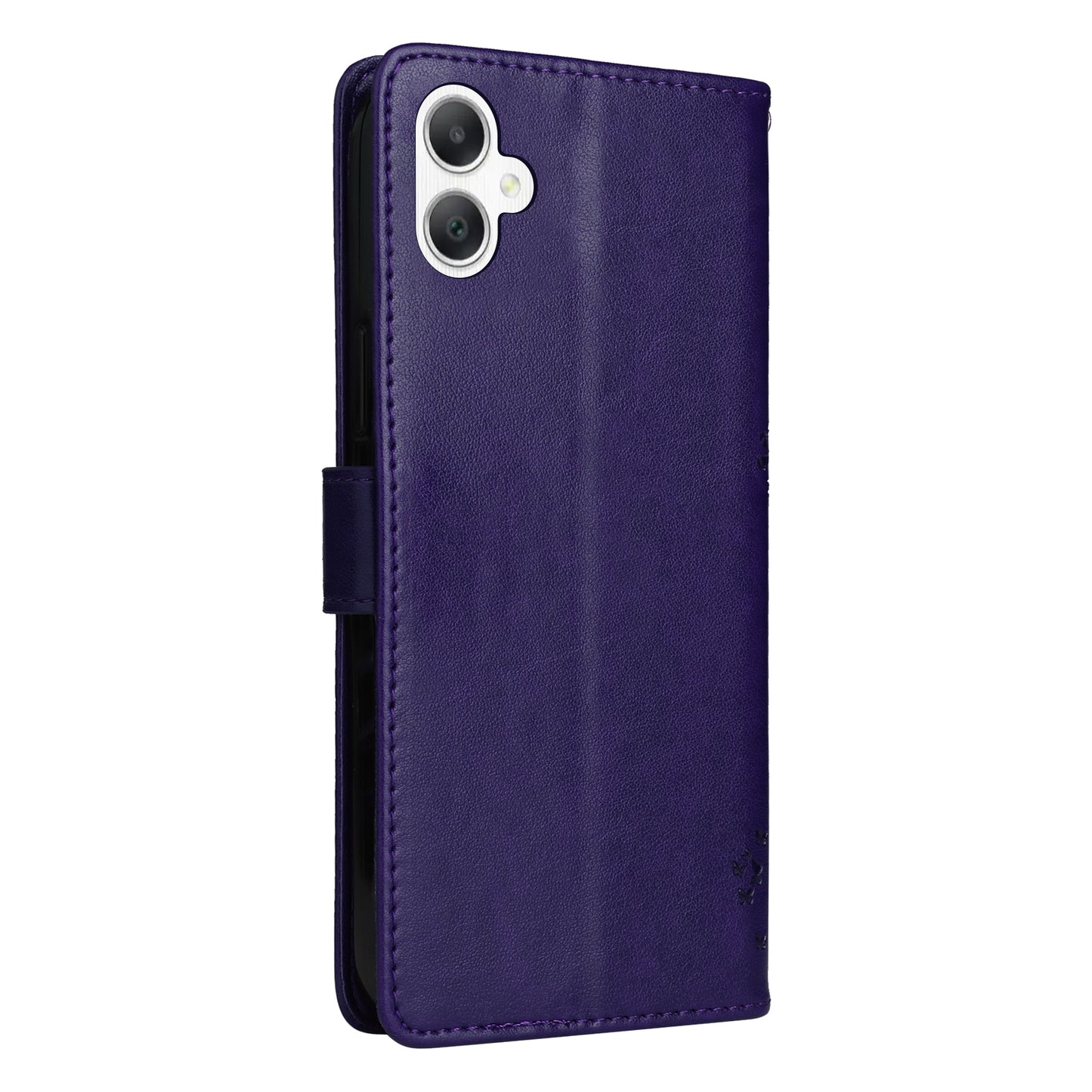 KT Imprinting Flower Series-3 For Samsung Galaxy A06 Case Cat Tree Pattern Flip Leather Phone Cover - Purple