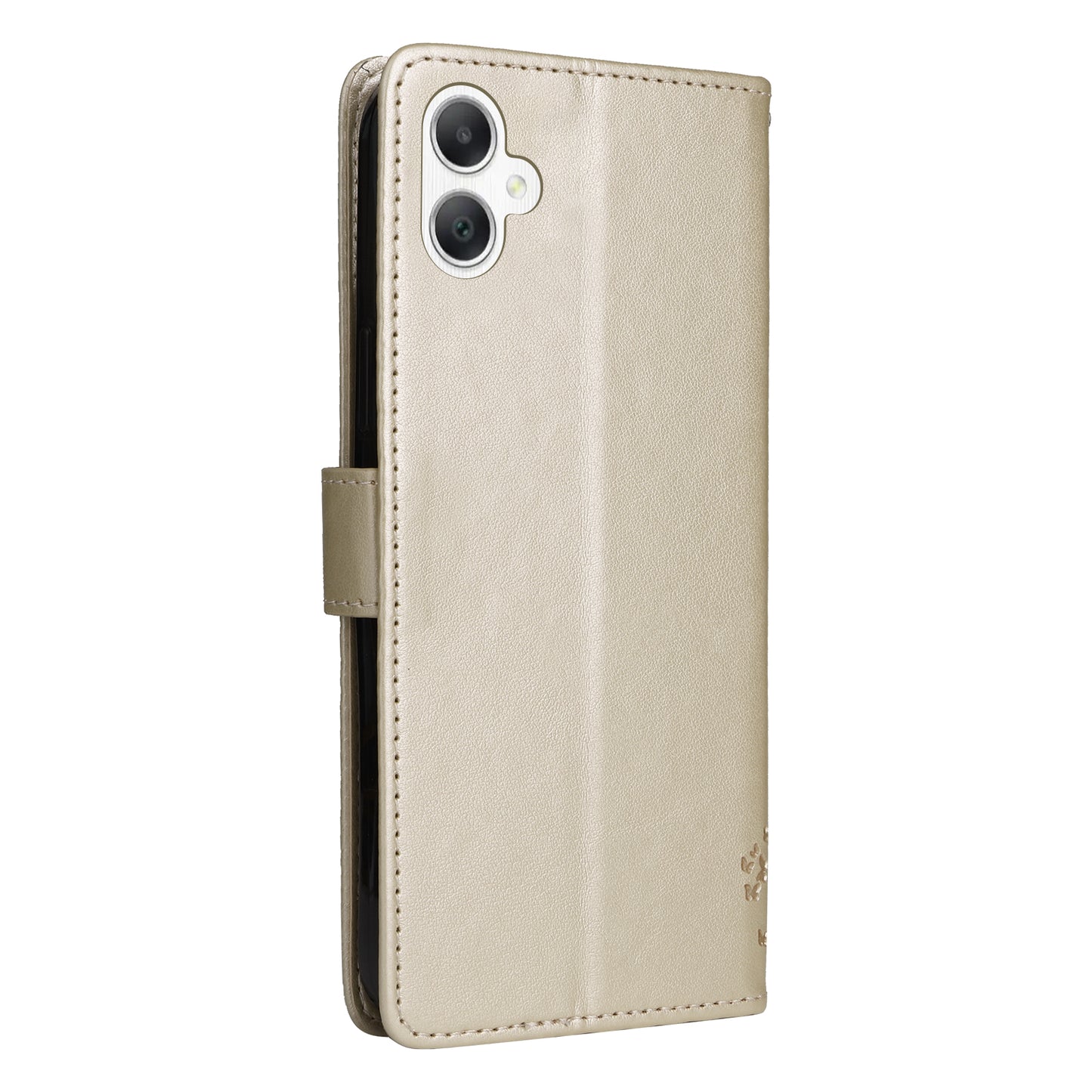KT Imprinting Flower Series-3 For Samsung Galaxy A06 Case Cat Tree Pattern Flip Leather Phone Cover - Gold