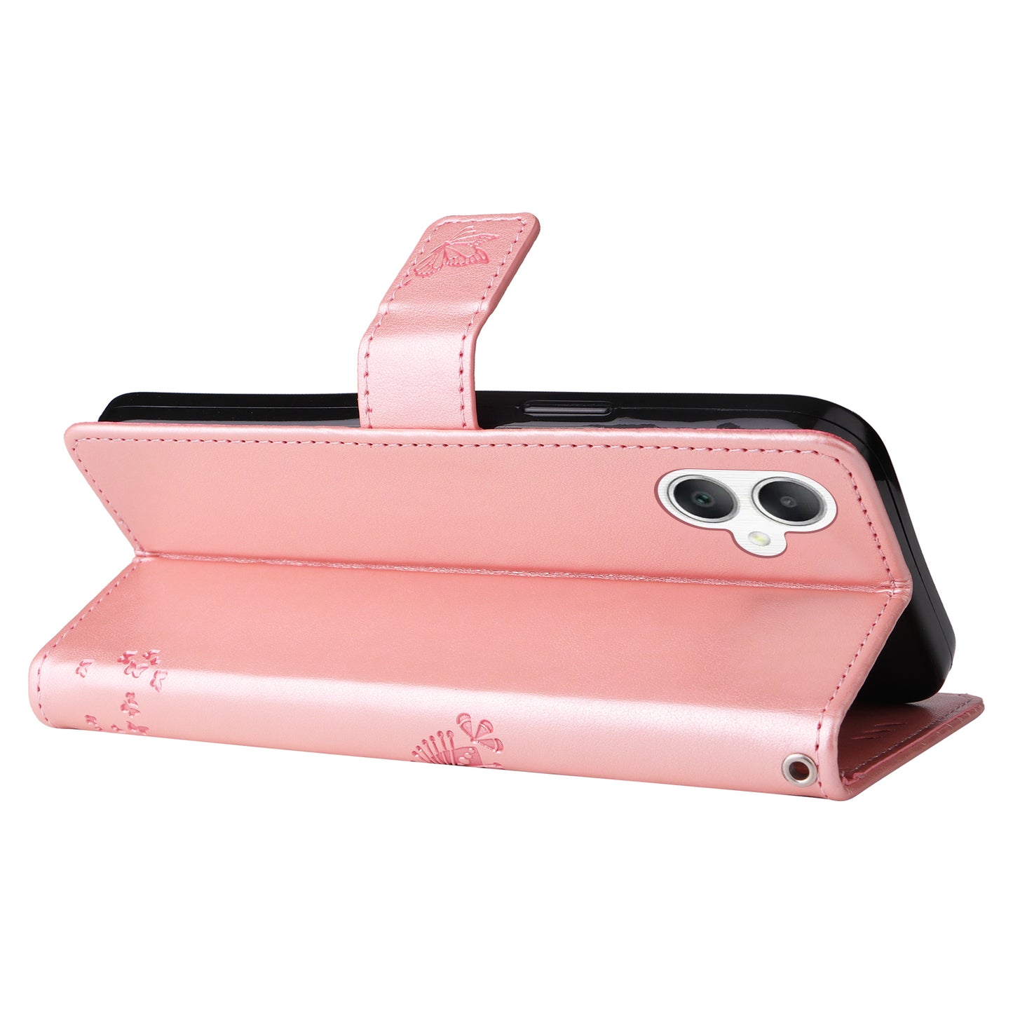 KT Imprinting Flower Series-3 For Samsung Galaxy A06 Case Cat Tree Pattern Flip Leather Phone Cover - Rose Gold
