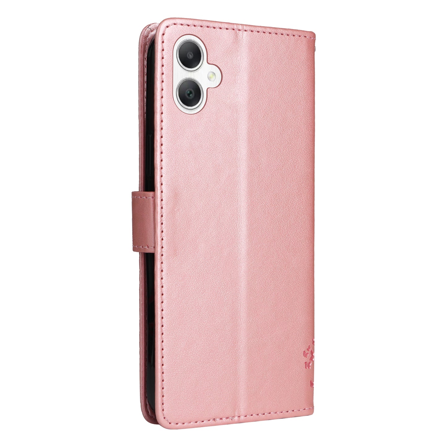 KT Imprinting Flower Series-3 For Samsung Galaxy A06 Case Cat Tree Pattern Flip Leather Phone Cover - Rose Gold