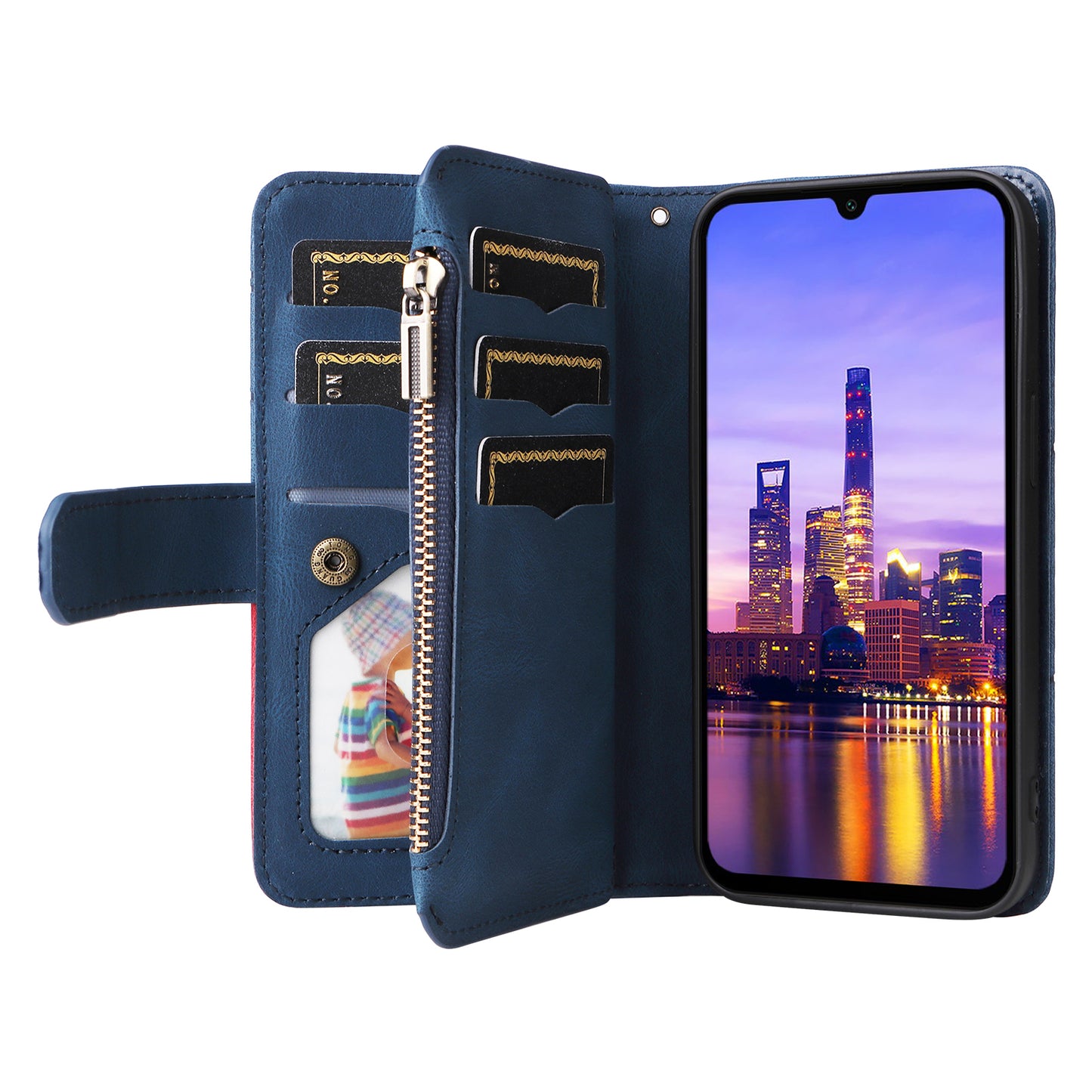 KT Multi-Function Series-5 For Samsung Galaxy A16 5G / A16 4G Case Zipper Wallet Leather Phone Cover Stand - Blue