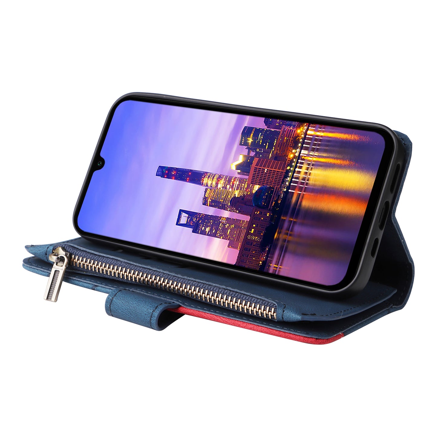 KT Multi-Function Series-5 For Samsung Galaxy A16 5G / A16 4G Case Zipper Wallet Leather Phone Cover Stand - Blue
