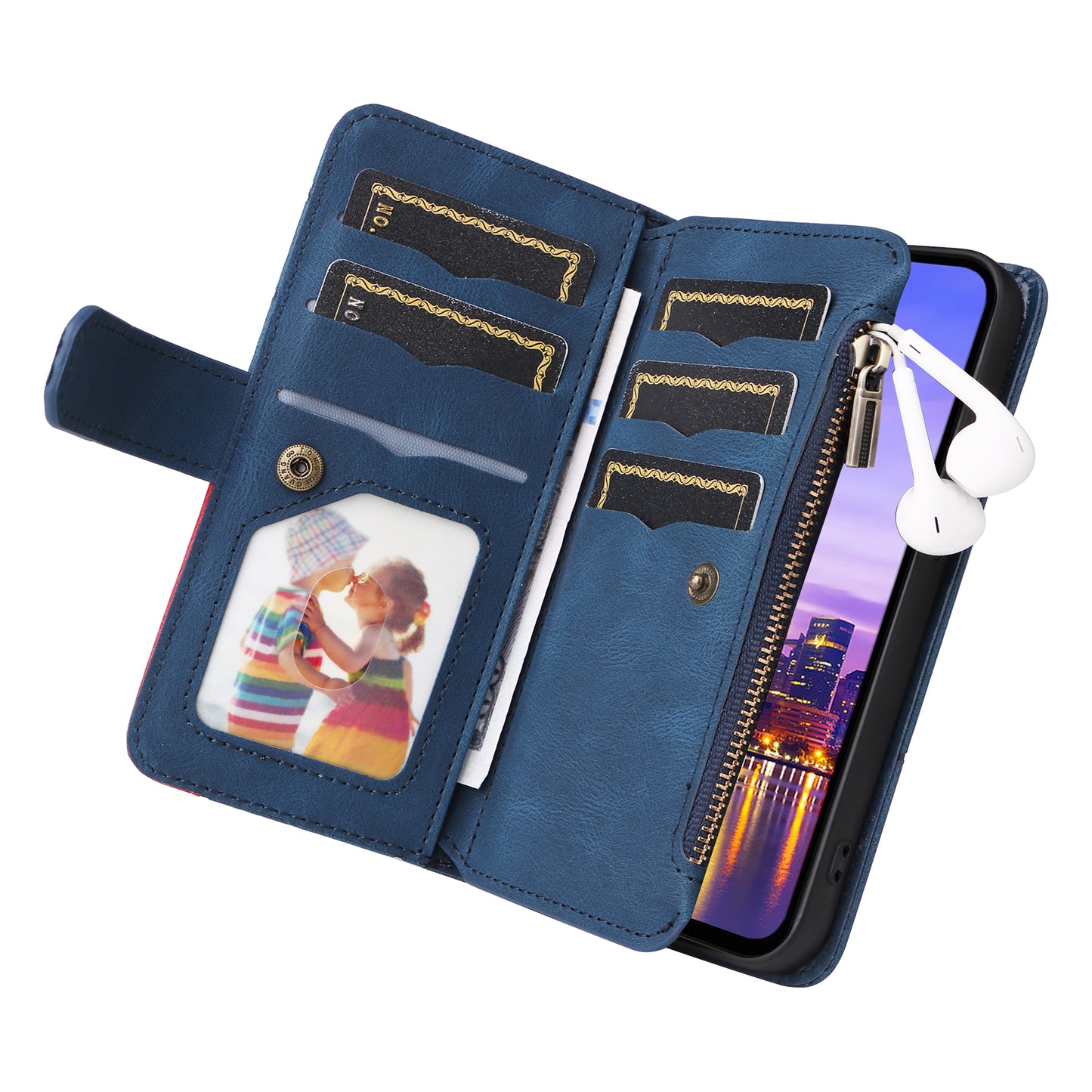 KT Multi-Function Series-5 For Samsung Galaxy A16 5G / A16 4G Case Zipper Wallet Leather Phone Cover Stand - Blue