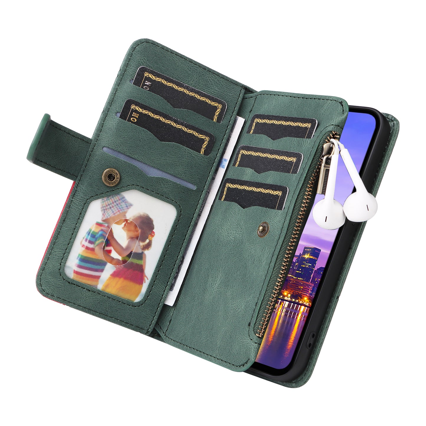 KT Multi-Function Series-5 For Samsung Galaxy A16 5G / A16 4G Case Zipper Wallet Leather Phone Cover Stand - Green