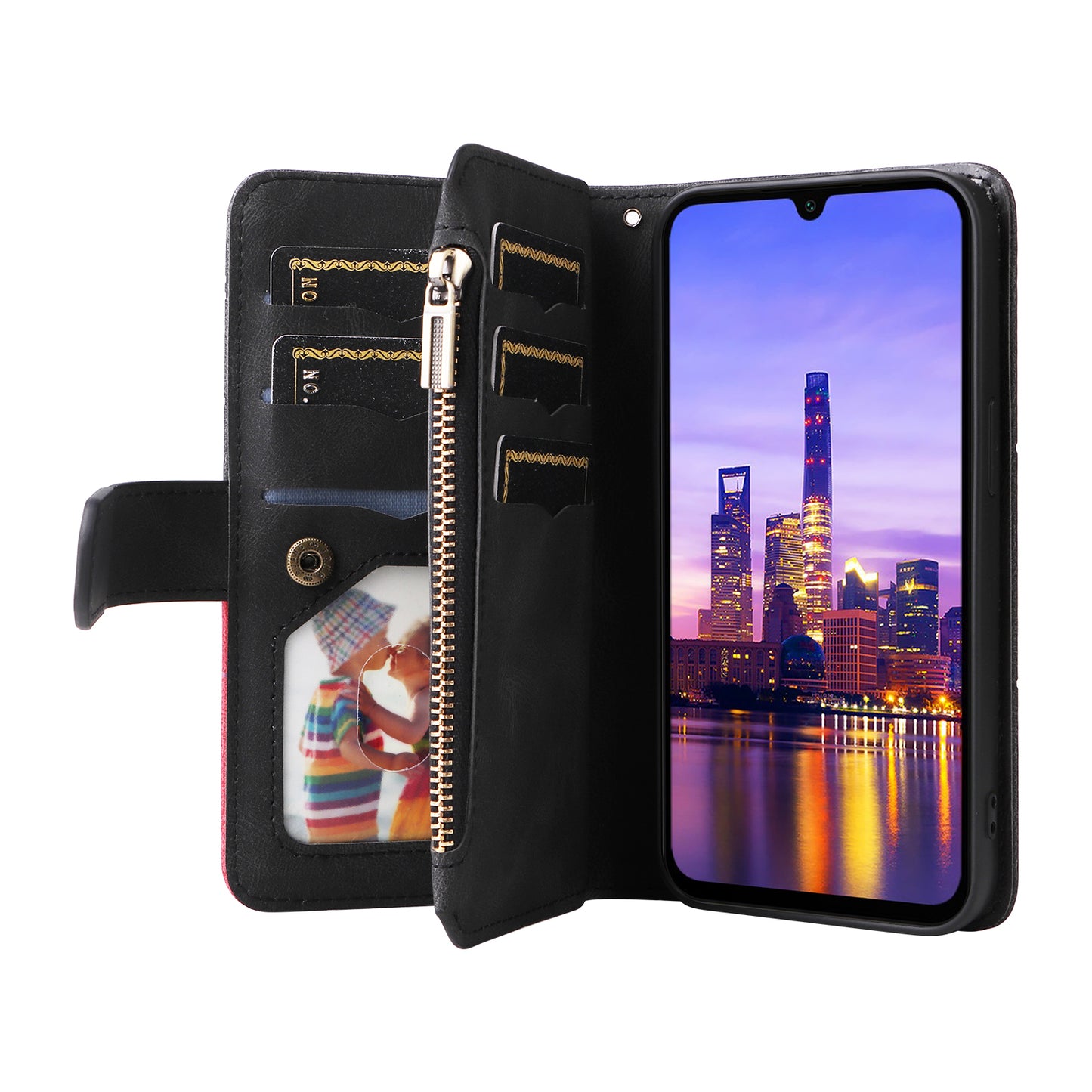 KT Multi-Function Series-5 For Samsung Galaxy A16 5G / A16 4G Case Zipper Wallet Leather Phone Cover Stand - Black