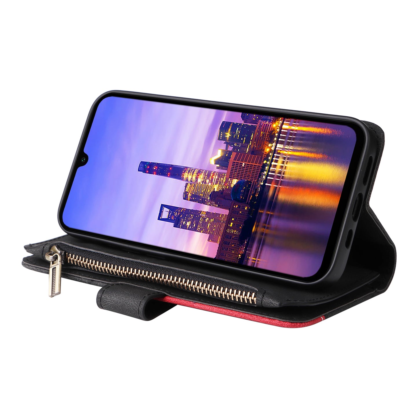 KT Multi-Function Series-5 For Samsung Galaxy A16 5G / A16 4G Case Zipper Wallet Leather Phone Cover Stand - Black