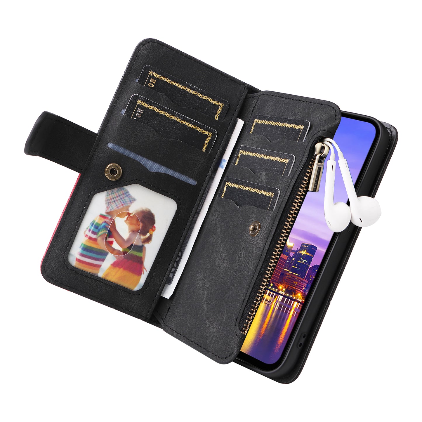 KT Multi-Function Series-5 For Samsung Galaxy A16 5G / A16 4G Case Zipper Wallet Leather Phone Cover Stand - Black