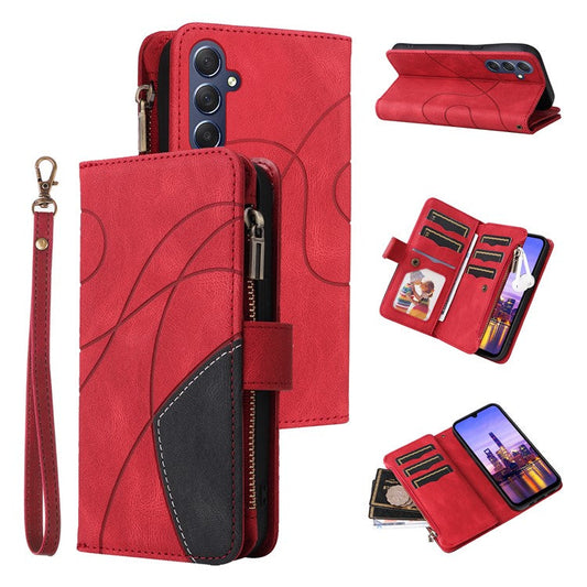 KT Multi-Function Series-5 For Samsung Galaxy A16 5G Case Zipper Wallet Leather Phone Cover Stand - Red