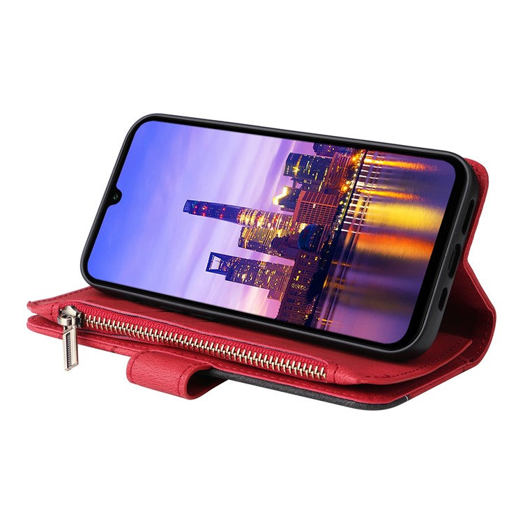 KT Multi-Function Series-5 For Samsung Galaxy A16 5G Case Zipper Wallet Leather Phone Cover Stand - Red