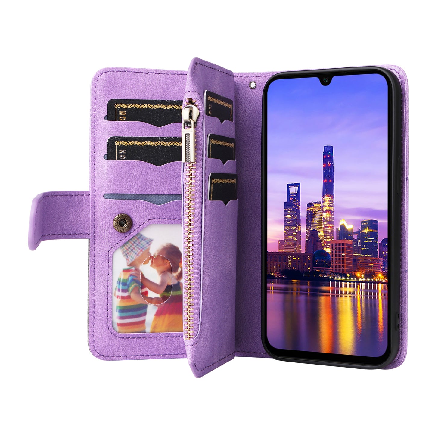 KT Multi-Function Series-5 For Samsung Galaxy A16 5G / A16 4G Case Zipper Wallet Leather Phone Cover Stand - Purple