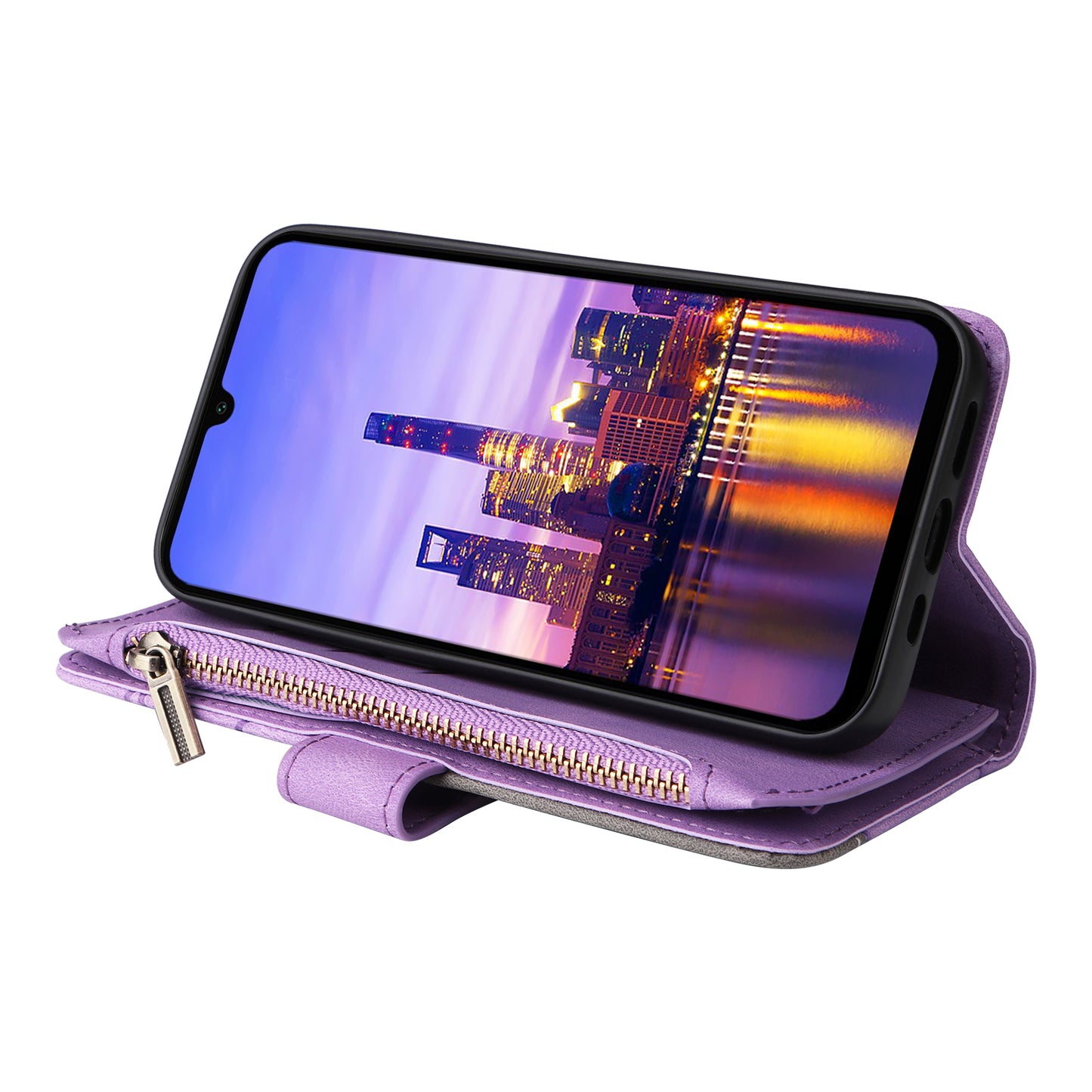KT Multi-Function Series-5 For Samsung Galaxy A16 5G / A16 4G Case Zipper Wallet Leather Phone Cover Stand - Purple