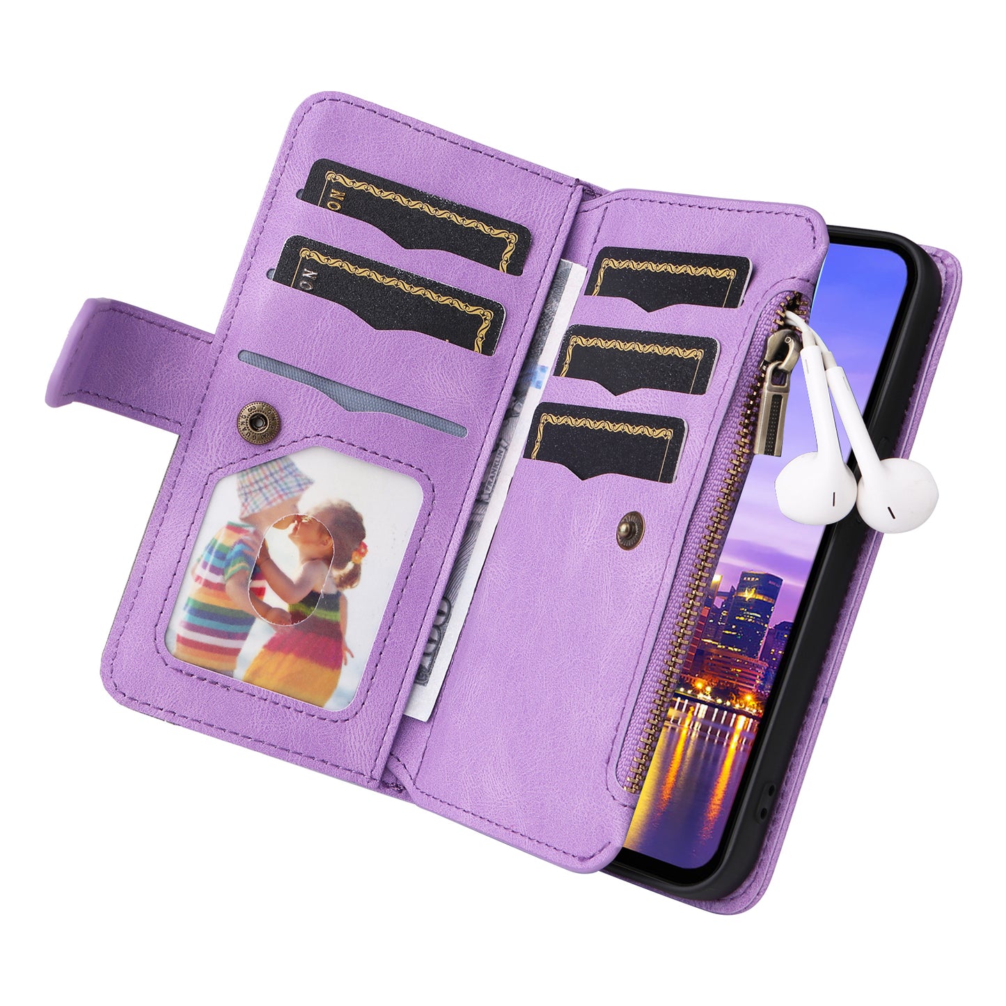 KT Multi-Function Series-5 For Samsung Galaxy A16 5G / A16 4G Case Zipper Wallet Leather Phone Cover Stand - Purple