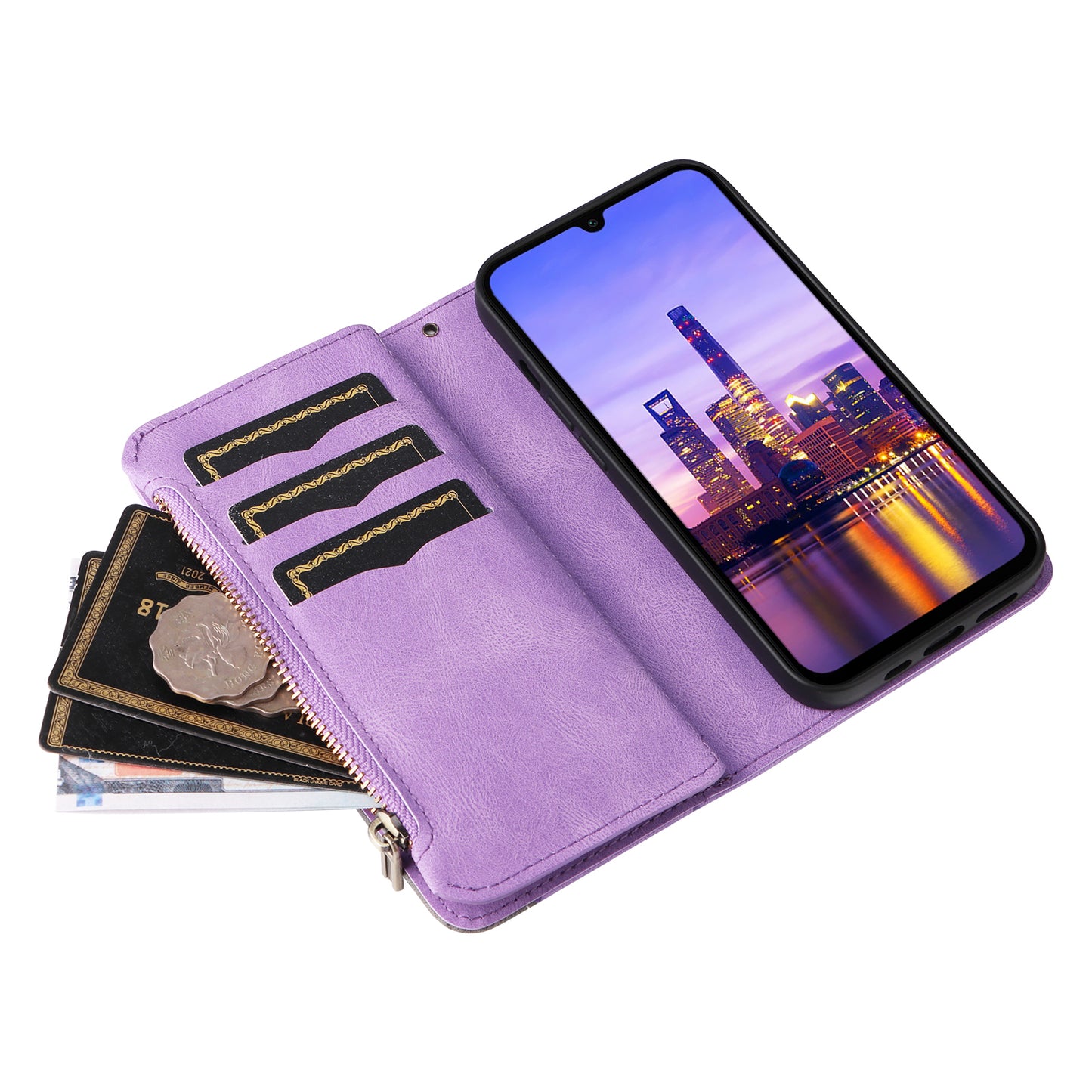 KT Multi-Function Series-5 For Samsung Galaxy A16 5G / A16 4G Case Zipper Wallet Leather Phone Cover Stand - Purple