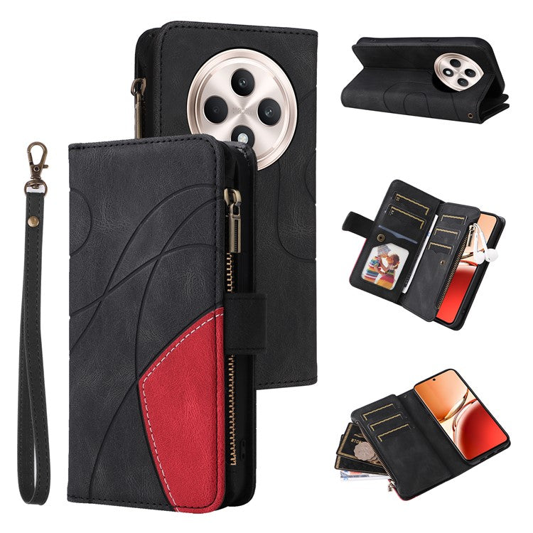 KT Multi-Function Series-5 For Oppo Reno12 F 5G Case Zipper Wallet Leather Phone Cover Stand - Black