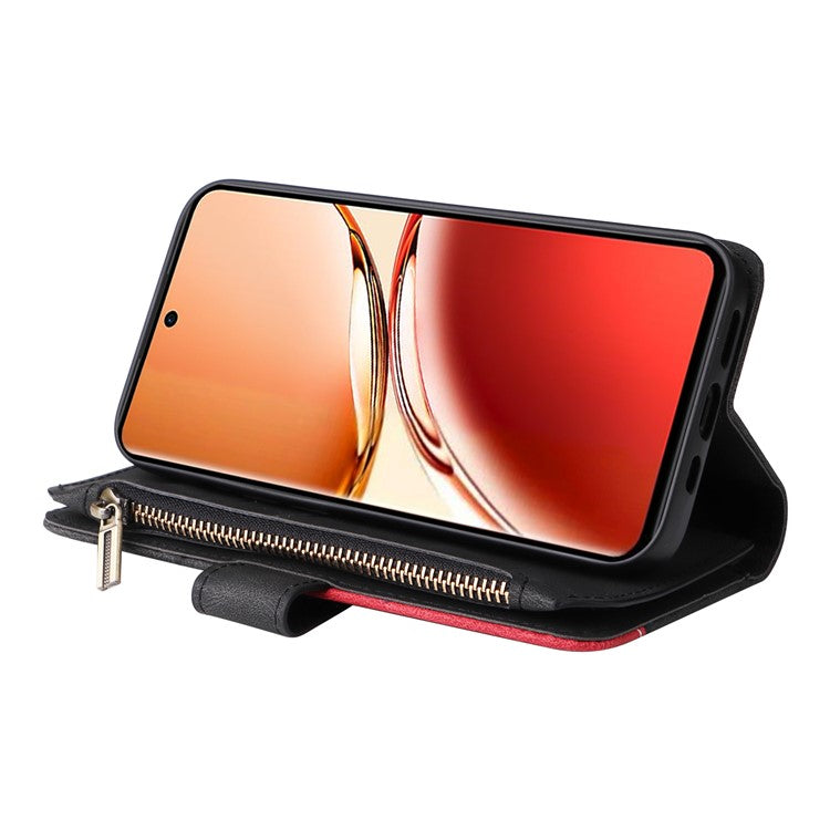KT Multi-Function Series-5 For Oppo Reno12 F 5G Case Zipper Wallet Leather Phone Cover Stand - Black