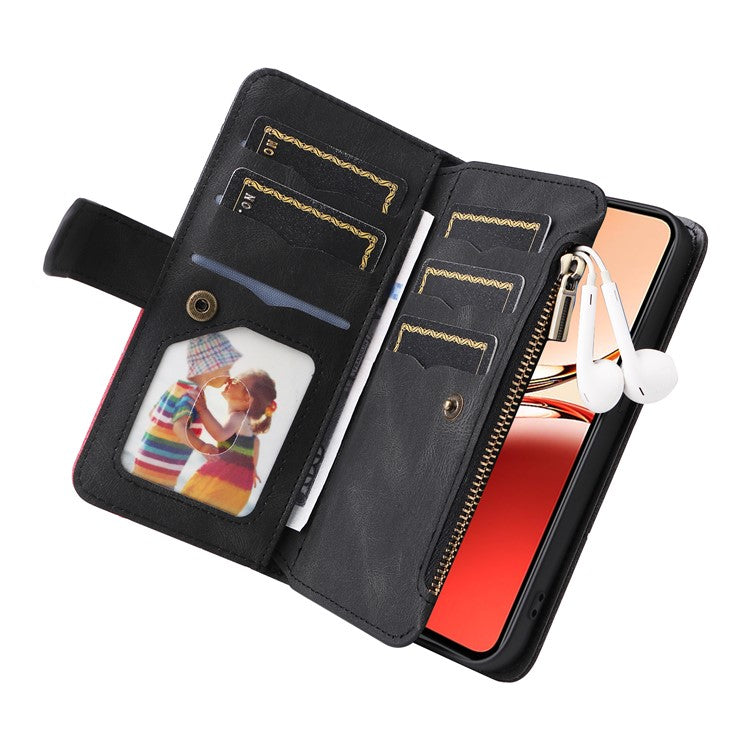 KT Multi-Function Series-5 For Oppo Reno12 F 5G Case Zipper Wallet Leather Phone Cover Stand - Black