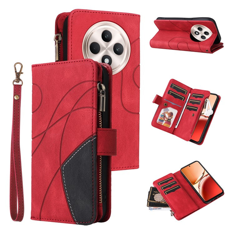 KT Multi-Function Series-5 For Oppo Reno12 F 5G Case Zipper Wallet Leather Phone Cover Stand - Red
