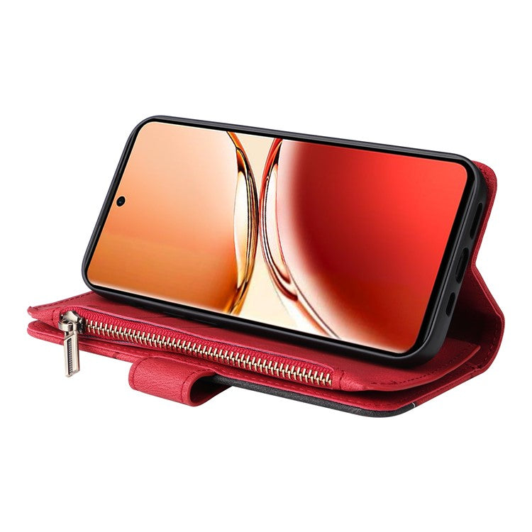 KT Multi-Function Series-5 For Oppo Reno12 F 5G Case Zipper Wallet Leather Phone Cover Stand - Red