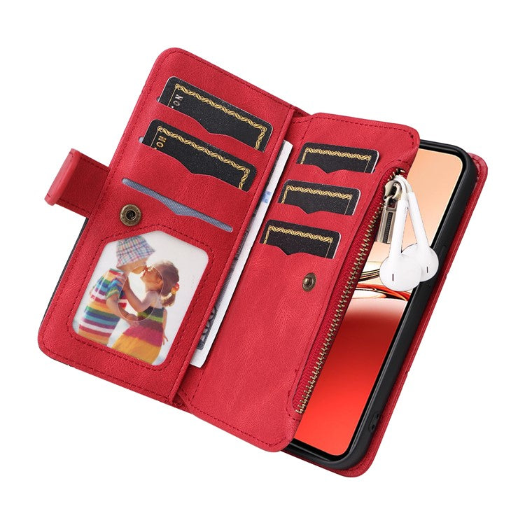 KT Multi-Function Series-5 For Oppo Reno12 F 5G Case Zipper Wallet Leather Phone Cover Stand - Red
