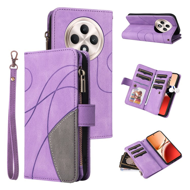 KT Multi-Function Series-5 For Oppo Reno12 F 5G Case Zipper Wallet Leather Phone Cover Stand - Purple