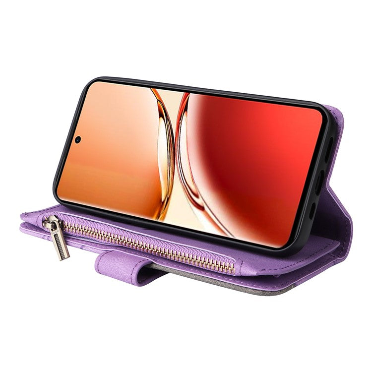 KT Multi-Function Series-5 For Oppo Reno12 F 5G Case Zipper Wallet Leather Phone Cover Stand - Purple