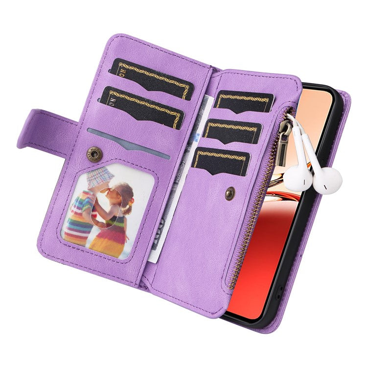 KT Multi-Function Series-5 For Oppo Reno12 F 5G Case Zipper Wallet Leather Phone Cover Stand - Purple